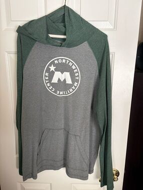 District Men's Green and Gray Hooded Raglan Pullover